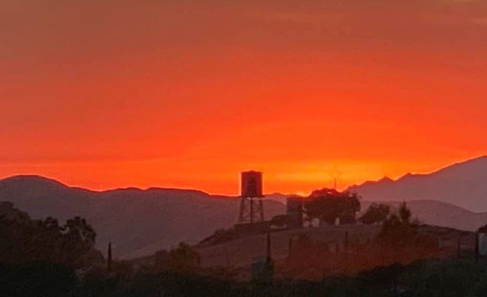 Sunset over the hills surrounding the ranch